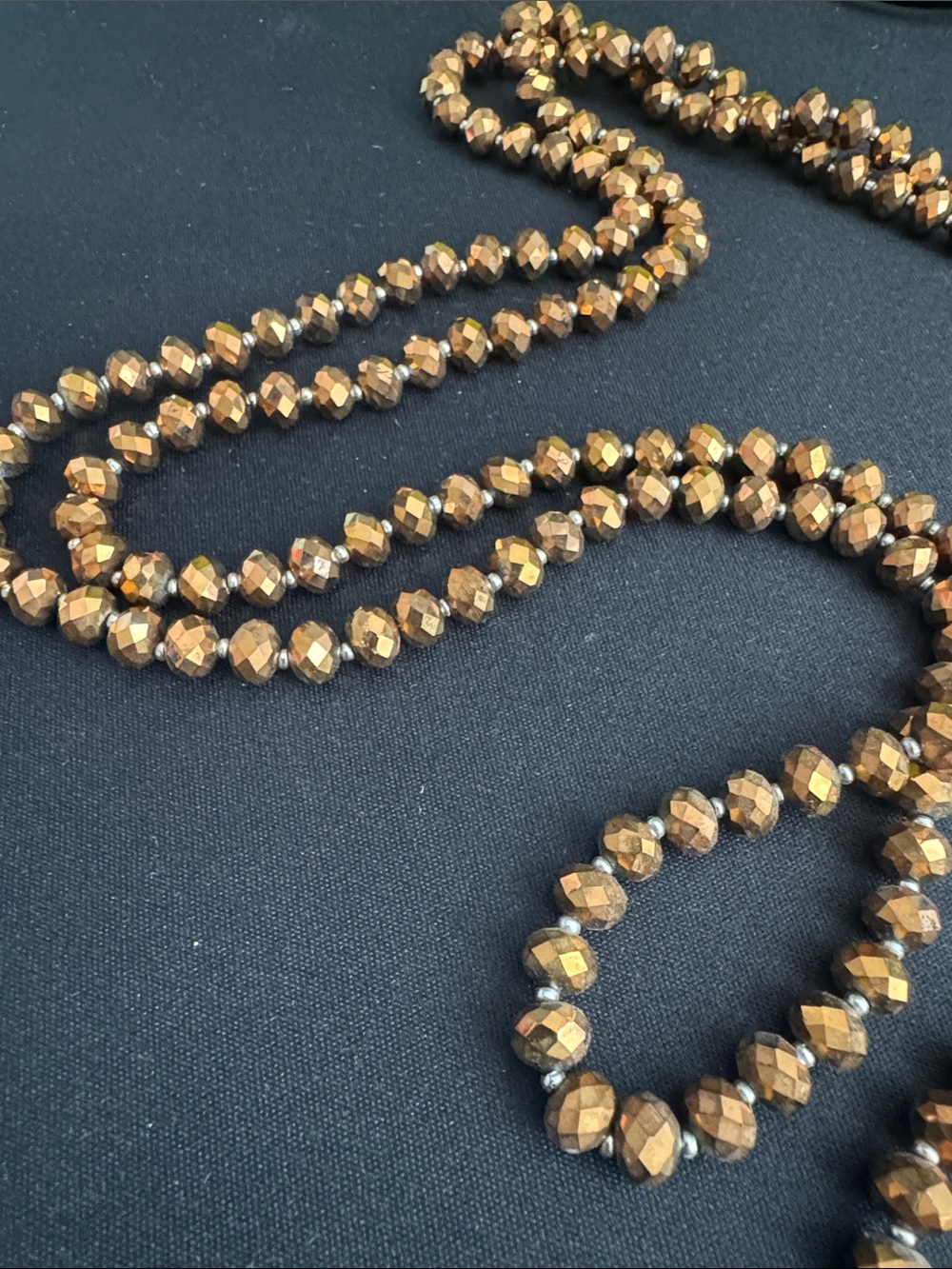 Copper Faceted Bead Long Necklace - Shimmering Copper Layering Strand - Picture 3 of 4